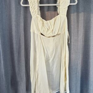 Cream Sleeveless Ruched Dress